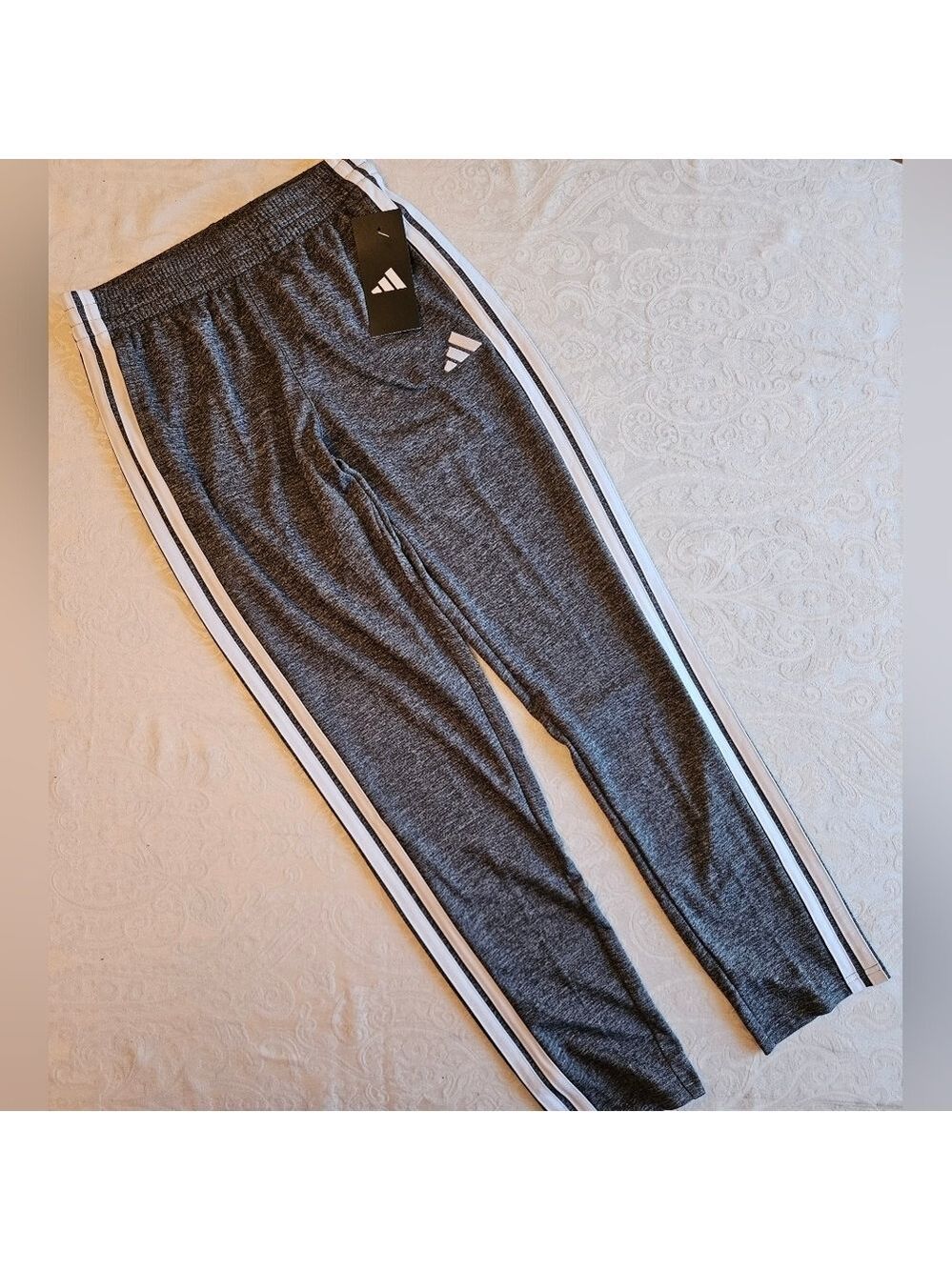 Adidas Kids Gray Track Pants Size Large, Drawstring Waist, NWT